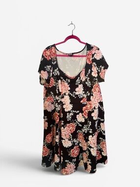 TORRID Black Floral Scoop Neck Dress with Pink Blooms